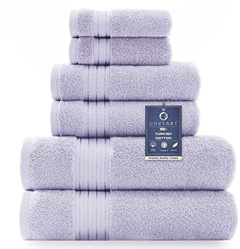 COZYART Lavender Luxury Bath Towel Set, Turkish Cotton Hotel Towel Bulk for Bathroom, Thick Bathroom Sets of 6 Pcs with 2 Large Bath Towels, 2 Hand Towels, 2 Washcloths, 650 GSM.