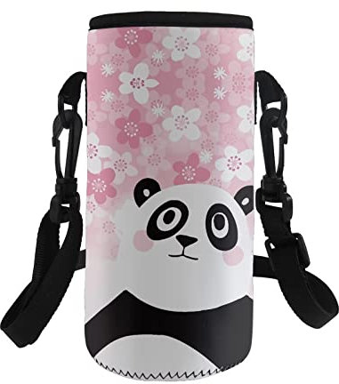 COEQINE Porte-bouteille isotherme en néoprène réglable pour adultes et enfants avec imprimé fleurs roses mignon panda
