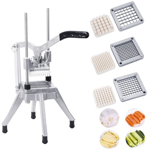 Rismanor Commercial Vegetable Fruit Chopper 1/4″3/8″1/2″Blade Onion Chopper French Fry Cutter Slicer Stainless Steel for Tomato Potato Cutting Restaurant Home Kitchen, Sliver