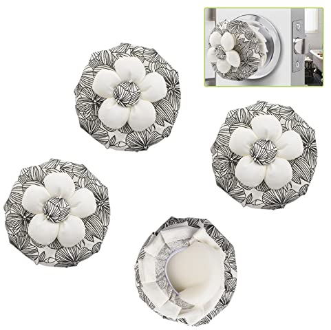 UFURMATE Door Handle Covers, 4Pcs Decorative Round Door Knob Covers Soft Floral Door Handle Glove Covers Anti-Static Safety Door Knob Protector for Doorknob