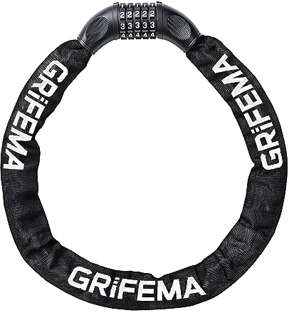 GRIFEMA GA1201-9, Chaîne Antivol Vélo 90 CM, Chaîne Cadenas Vélo 5 Chiffres Codes pour Vélos, Motos, trotinette electrique, Portails, Noir