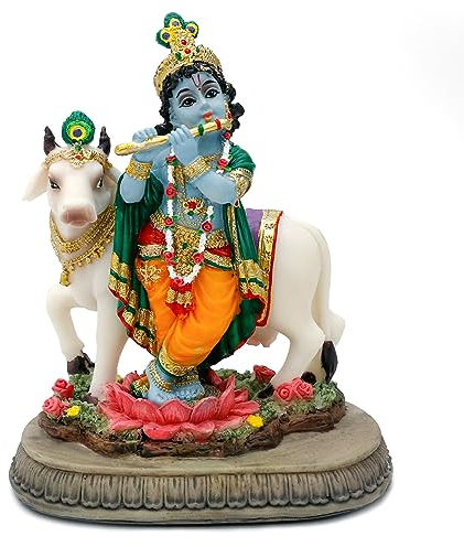 alikiki Statue Hindu-Gott Lord Krishna – 14,5 cm H Indien Idol Krishna Skulptur Geschenke für indische Freunde Familie Mann Frau Pooja Murti Artikel Altar Meditation Yoga Spirituelle Dekoration