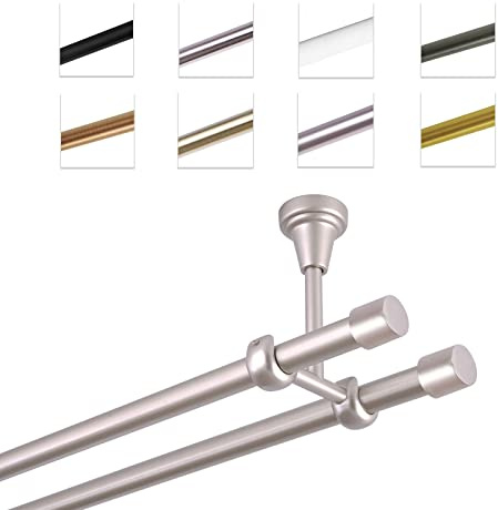 Bastone Per Tende 420 cm, Doppio, Cromo Opaco, Montato A Soffitto