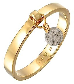 Elli Ring Elli PREMIUM Ring Damen Band Anhänger Perle mit Labradorit in 925 Sterling Silber vergoldet