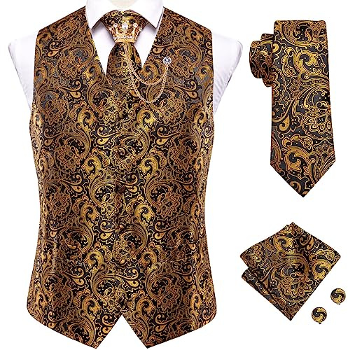 Hcclijo Blau Rot EN8 Gold Jacquard Seide Herren Weste Set Weste Krawatte Einstecktuch Manschettenknöpfe Brosche Krawattenklammer