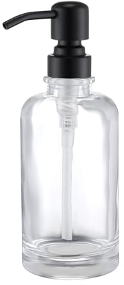 Rzoeox Klarglas-Seifenspender mit schwarzer Pumpe, 325 ml, Flüssigseifenspender für Badezimmer, zylindrisch, mit Edelstahl-Pumpe für Geschirr, Handseife, Küche, Waschtisch, Arbeitsplatte