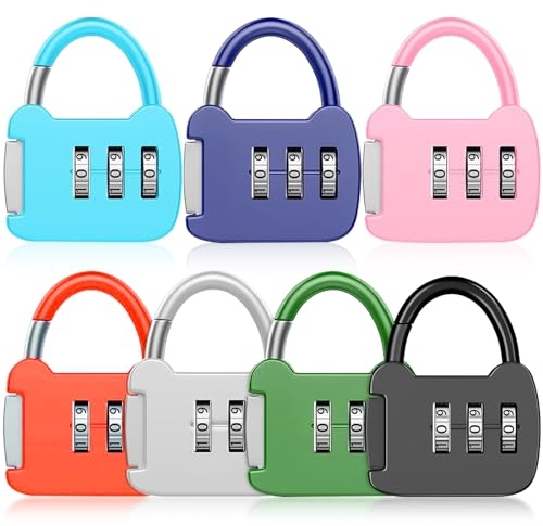 Candado de combinación pequeño, 7 unidades, candado de combinación de 3 dígitos con código numérico, mini candado para equipaje, para viajes, maletas, mochilas, equipaje