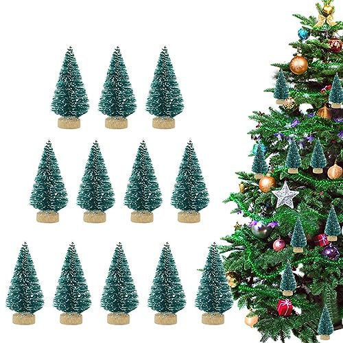 Visiblurry -Weihnachtsbäume, Weihnachtsbaum, Sisal-Seidenzeder, Sisalbäume mit Holzsockel, Flaschenbürste, Schnee-Frost-Bäume für Weihnachten, Kunsthandwerk, Tischdekoration, Gold, Silber, Blau, Grün