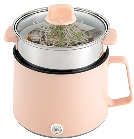 1.7L Elektrische Hot Pot | Mini Multikocher Tragbare Antihaft Topf mit Doppelter Leistungssteuerung, Travel Electric Bratpfanne mit Dampfgarer für Home Office Dorm (Rosa)