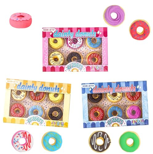 18 Stück Radiergummi Kinder Kreatives Radiergummi Donut Lustig Neuheit Radiergummis Krapfen für Studenten Schule Bürobedarf Schreibwaren Mehrfarbig