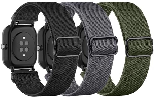 TUCOMO 3 Pack Elastische Nylon Armband Kompatibel mit Amazfit GTS 4 Mini/GTS 4/GTS 3/GTS 2 Mini/GTS 2e/GTS 2/GTS,Loop Dehnbare Ersatzband für Amazfit Bip U Pro/Bip 3 Pro/Bip Lite Herren Damen