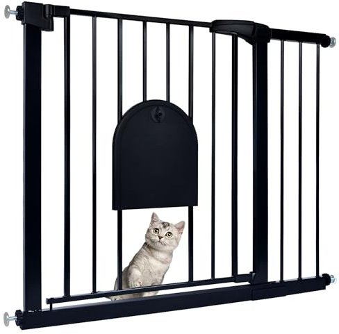 Froadp Türschutzgitter Baby Treppengitter 95-105cm Kindergitter ohne Bohren Türgitter mit Tür für Hunde und Katzen Beidseitig Schwenkbar Absperrgitter Automatisch Haustier Gittertür, Schwarz