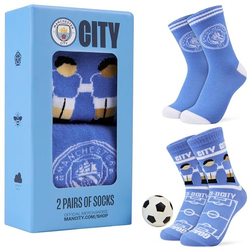 Manchester City F.C. Socken Jungen, Fußball Socken mit federnden Fußball - Geschenke für Kinder