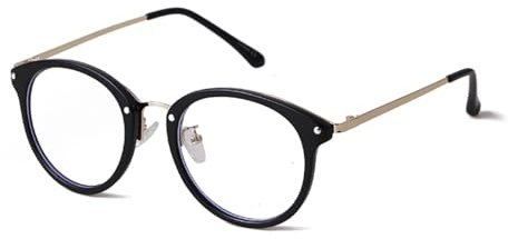ADEWU Rund Brille mit Blaulichtfilter Fake Brille Ohne Stärke Brillenfassungen für Damen Herren (Schwarz-Gold)