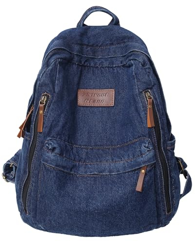 Mochila Vaquera Vintage de Lona para Hombres y Mujeres - Azul Oscuro, Tamaño L - para Laptop, Estudio, Viajes y Trabajo