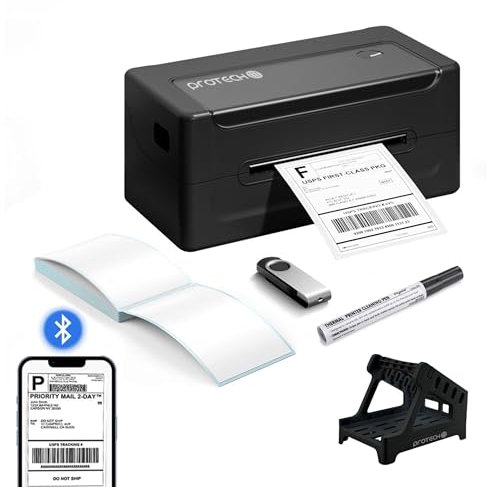 PROTECH® Thermal Label Printer 4x6, Bluetooth Shipping Label Maker Printer for Small Business Support Windows, Mac, iPhone, Android and Widely Used for Amazon, Ebay, Shopify, Etsy, Royal Mail (Black)