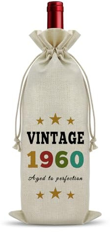 Vintage 1960 Wine Bag Gifts for Women Men - 65th Birthday, Turning 65, Grandma, Grandpa, Friends