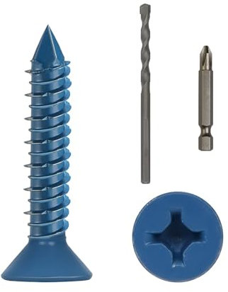 DAYALO Lot de 30 vis autoforeuse béton à tête fraisée avec empreinte cruciforme M5,5 x 32, vis à béton galvanisée avec foret et embout de vissage pour maçonnerie, béton, architecture, industrie (bleu)