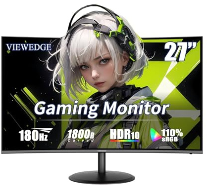 Viewedge Monitor curvo para juegos de 27 pulgadas, 180 Hz, 1 ms, 1080p, monitor de computadora