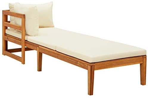 ZJHESXV Sonnenliege mit 1 Armlehne Gartenliege Holz Lounge Sessel Outdoor Sonnenliegen Cremeweiß Saunaliege Holz Gartenmöbel Strandliege Massivholz Akazie