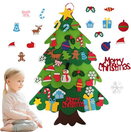 Esshogo DIY Filz Weihnachtsbaum Set, Filz Tannenbaum, 32 Stück Filz Weihnachtsbaum Set, Filz Weihnachtsbaum Kinder, Weihnachtsbaum Deko