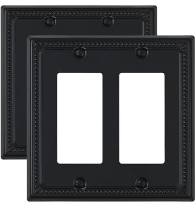 ZILLSEA Lot de 2 plaques murales noires à double décorateur, couvercles de prises murales décoratives avec perles coulées, plaques de couverture en métal pour prises, prises GFCI, variateur