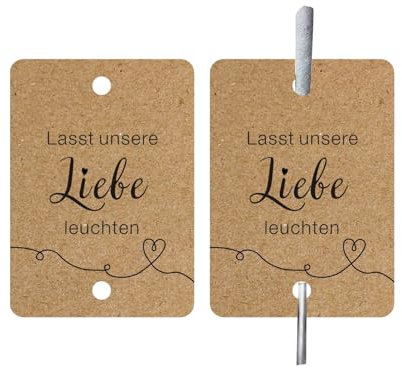 50 Stück Hochzeit Etiketten, Hochzeitsdeko, Lasst unsere Liebe leuchten, Doppelt Gelochte Kärtchen für Wunderkerzen und Knicklichter