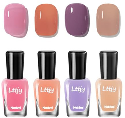 Nail Polish Sets - 4PCS Nude Pink Orange Purple Brown Nail Varnish Sets - Quick Dry & Long Lasting Holographic Nail Art Kit - Non-Toxic & No Need UV Led Lamp Nail Paint Nail Gift for DIY at Home