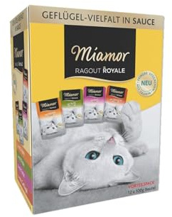 MIAMOR - Ragout Royale in Sauce Multibox | Nassfutter in Sauce für ausgewachsene Katzen. Alleinfutter im Frischebeutel ohne Soja, Farb- und Konservierungsstoffe | 4x12x100g Geflügelvielfalt