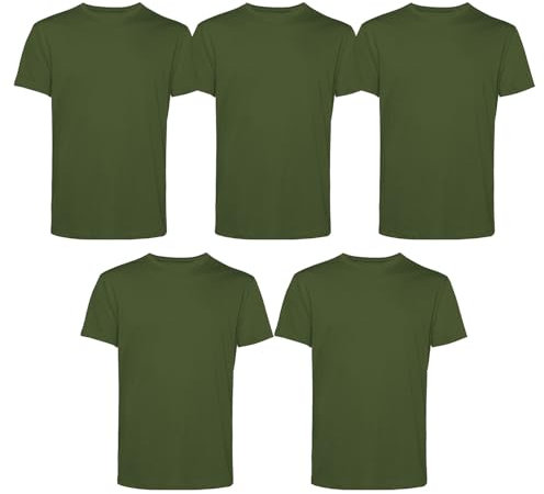Men’s T-Shirts Multipack | Crew Neck Short Sleeve | 100% Cotton | Casual, Gym, Work, DIY, or Events | Comfortable & Durable Plain T-Shirts | Pack of 5 Military Green Small
