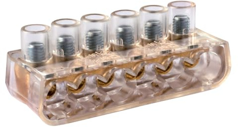 1 Morsetto forbox 6 poli, sezione 5x 16mm² 6mmq, 1x 25mm² 25mmq, 6 fori, morsetto per cablaggio forbox, campanelle, in policarbonato e ottone, per scatole di derivazione, 450V 76A