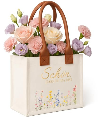 TCRZHHRX Geschenk-Tragetasche Danke mit Lederhenkeln & wasserdicht | Canvas Öko Shopper für Lehrerinnen, Jubiläum & Geburtstag | 26x22x14 cm