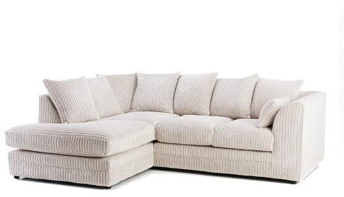 Germodify Jumbo Cord Corner Sofa, L-Shaped Sectional with Chaise, Cream (LEFT HAND)
