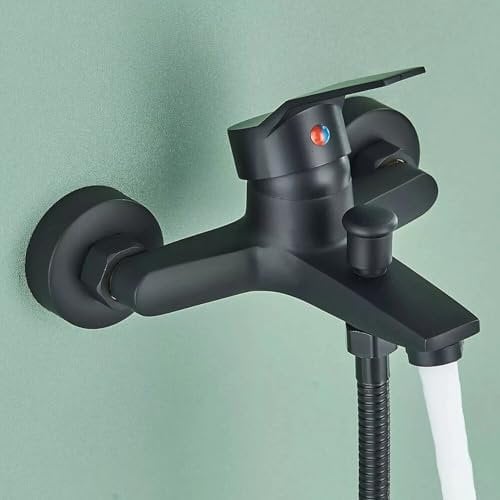 Badewannenarmatur Schwarz,Wasserhahn Badewanne Wandmontage für Badezimmer, Mischbatterie Badewanne aus Messing, Einhebelmischer Duscharmatur mit Wanneneinlauf,Armatur für Dusche und Wanne