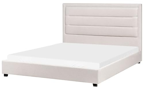 Beliani Fabric Bed with a Headboard EU King Size 5ft3 Upholstered Light Beige Rouen