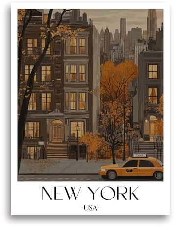 favplace Poster mit Städtemotiv New York City Retro USA Premium Kunstdruck - Stadtposter bzw. Reiseposter DIN A4 bis A1 - Leinwand Städtposter - Wandbild A1-LW