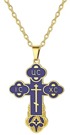 EUEAVAN Orthodoxe Kreuzkette für Frauen Russisches IC XC NIKA Kreuz Jesus Christus Medaillon Anhänger Griechisches byzantinisches Amulett Östlicher Schmuck Christliches katholisches