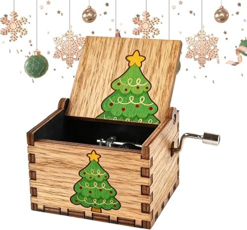 Quorvex Weihnachts Holz Spieluhr - Weihnachtsthema Vintage Spieluhren Mit Handkurbel | Hölz Handkurbel Spieluhren | Retro Melodie Andenken Ornament Für Enthusiasten, Sammler, Heimdekorateure