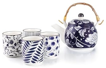 IBILI - Set teiera giapponese da 460 ml e 4 tazze Flora da 120 ml, porcellana