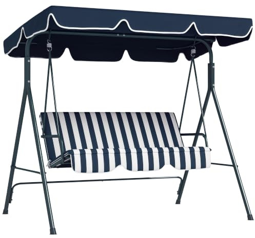 Outsunny Hollywoodschaukel 3-Sitzer mit Verstellbarem Dach 240 kg Blau | Gartenschaukel, Anti-Rutsch-Füßen, Wasserabweisend Schaukelbank, Belastbar Bis 200 kg, für Garten