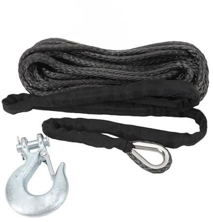 Aramox ATV Winch Rope, 1 5in X 49.2ft Synthetic Winch Rope Line Cable with 1 4in Steel Hook and Rubber Stopper, 7000 Lbs Breaking Strength for ATV UTV SUV Truck Boat Recovery
