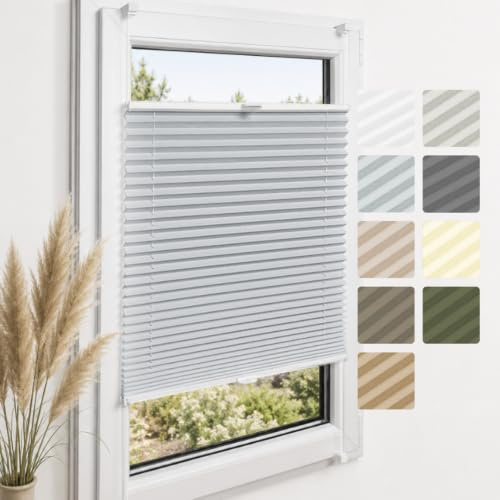 Home-Vision Premium Plissee ohne Bohren Klemmfix Silber B110 x H120cm | Faltrollo Easyfix Klemmträger Verdunklung Blickdicht Sonnenschutz Jalousie für Fenster & Tür