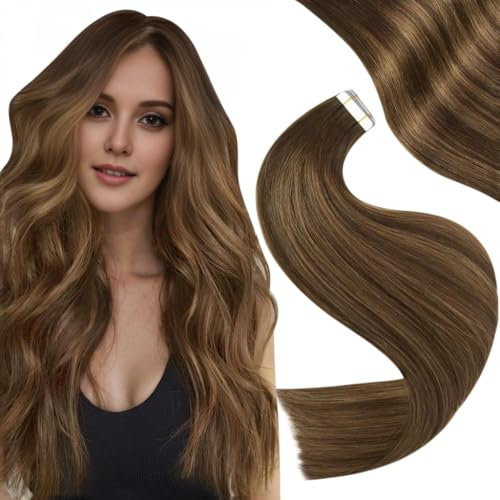 Easyouth Tape on Extensions Echthaar Glue in Haar Extensions Echthaar Farbe Dunkelstes Braun Aschbraun und Dunkelstes Braun mischen 30 cm 30g Remy Tape Extensions Echthaar #2/8/2