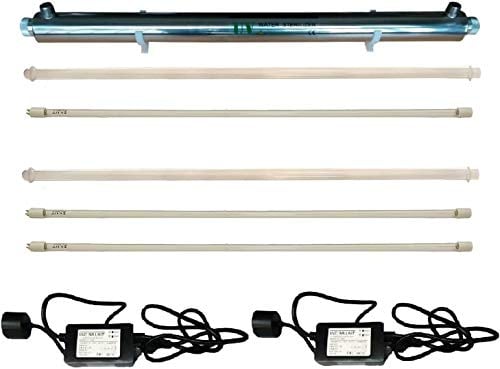 Realgoal Purificador de agua UV 55w 12GPM, con 2 FILTRO-UV adicionales, 1 funda de cuarzo adicional, 1 balasto adicional, filtro de agua UV para purificacion de toda la casa