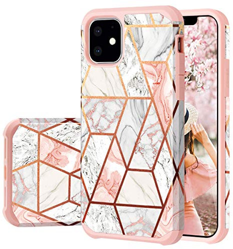 Fingic for iPhone 11 Case,Phone Case for iPhone 11,Marble Slim Fit Hard PC & Soft Silicone Hybrid Shockproof Anti-Scratch Rugged Bumper Dual Layer Protective Case for i Phone 11, Rose Gold