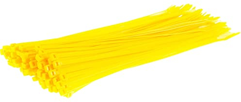GTSE Yellow Cable Ties, 300mm x 3.6mm, Pack of 100, 12” Premium Nylon Zip Ties, Multi-Purpose Plastic Tie Wraps, Secure Self-Locking Mechanism, for Home, Garden, Office and DIY