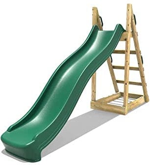 Rebo® Free Standing Garden Wave Water Slide with Wooden Platform - 8ft Dark Green | OutdoorToys | Kids' Outdoor Wooden Slide for Gardens, Waterslide Functionality, Weather Resistant
