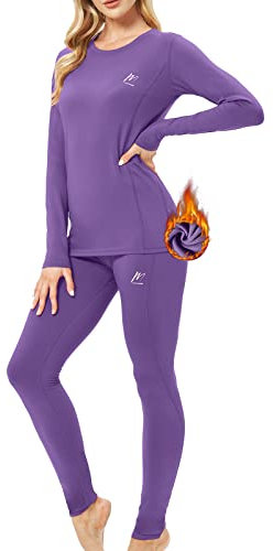 MeetHoo Biancheria Intima Termica Donna, Funzione Set di Biancheria Termica da Sci Maglia+Pantaloni Termici Base Layer Riscaldante Sport Ciclismo Corsa (S, Viola)