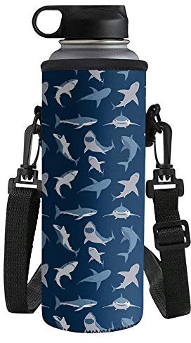 UOIMAG Cartoon-Hai-Wasserflaschen-Tasche für Kinder, Neopren-Schultergurt, isoliert, Kunststoff-Flaschenhülse für Outdoor-Aktivitäten, große Größe, 1 l