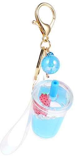 Kawaii Milk Tea Keychain with Quicksand Bag Pendant Cute Strawberry Bottle Key Decoration for Purse Great Present for Shower Bridal Shower and Graduations